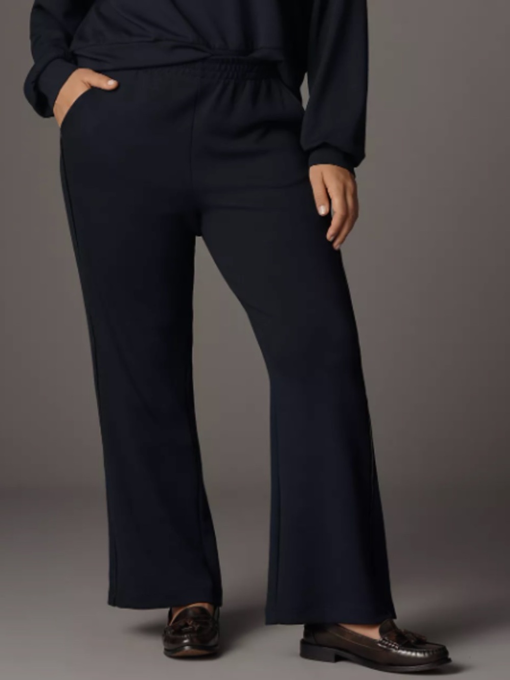 Anthropologie Maeve The Brooklin Knit Wide-Leg Pull-On Casual Pants L Navy NWT